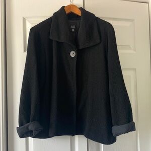 Eileen Fisher black coat, single button, black, size L